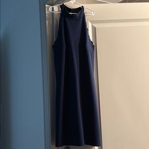 Blue mini dress with scalloped sleeve